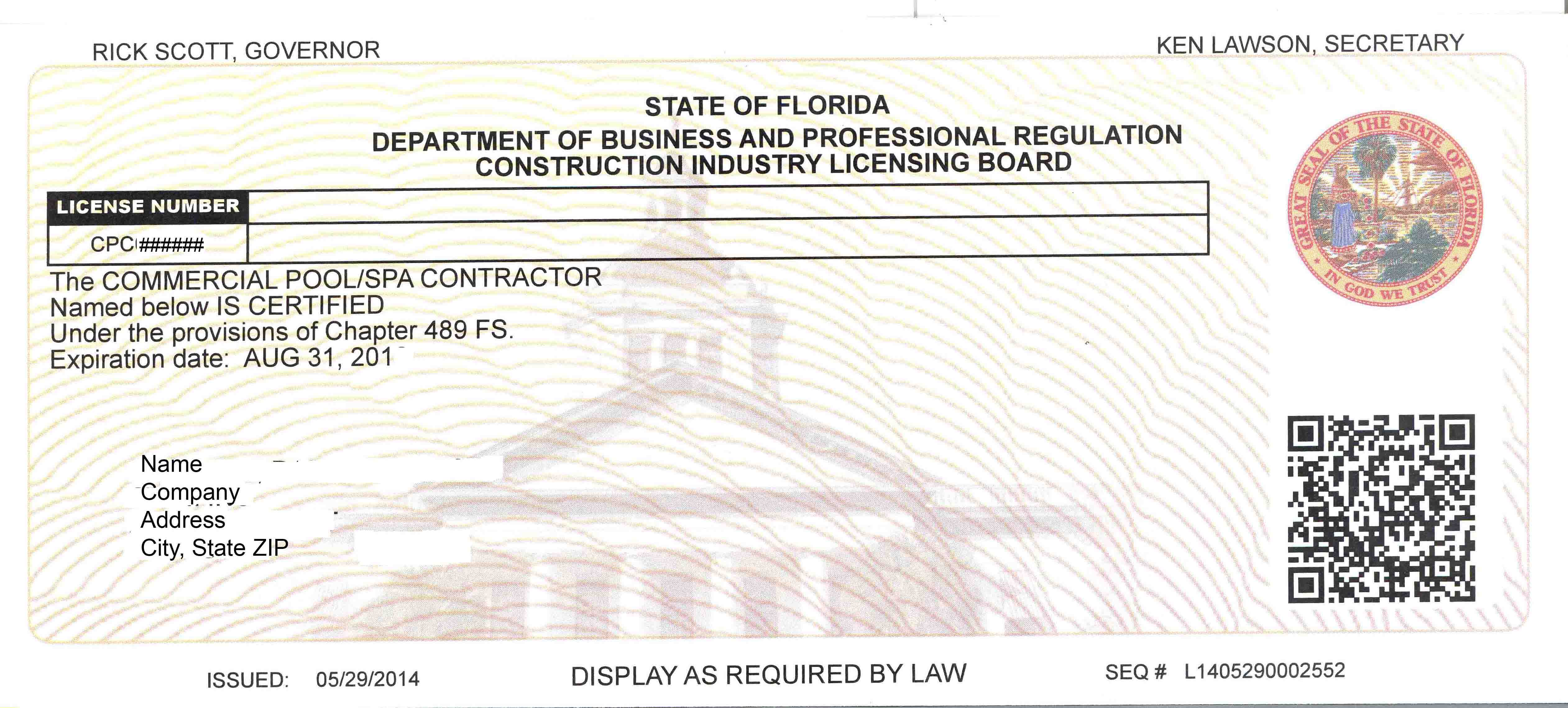 Copy Of State Business License Florida